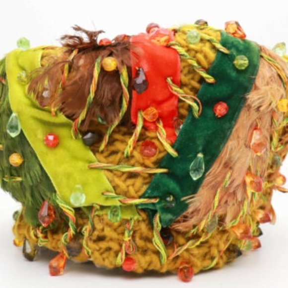 Vintage Christian Dior Feather Velvet Bead Turban - Picture 2 of 7